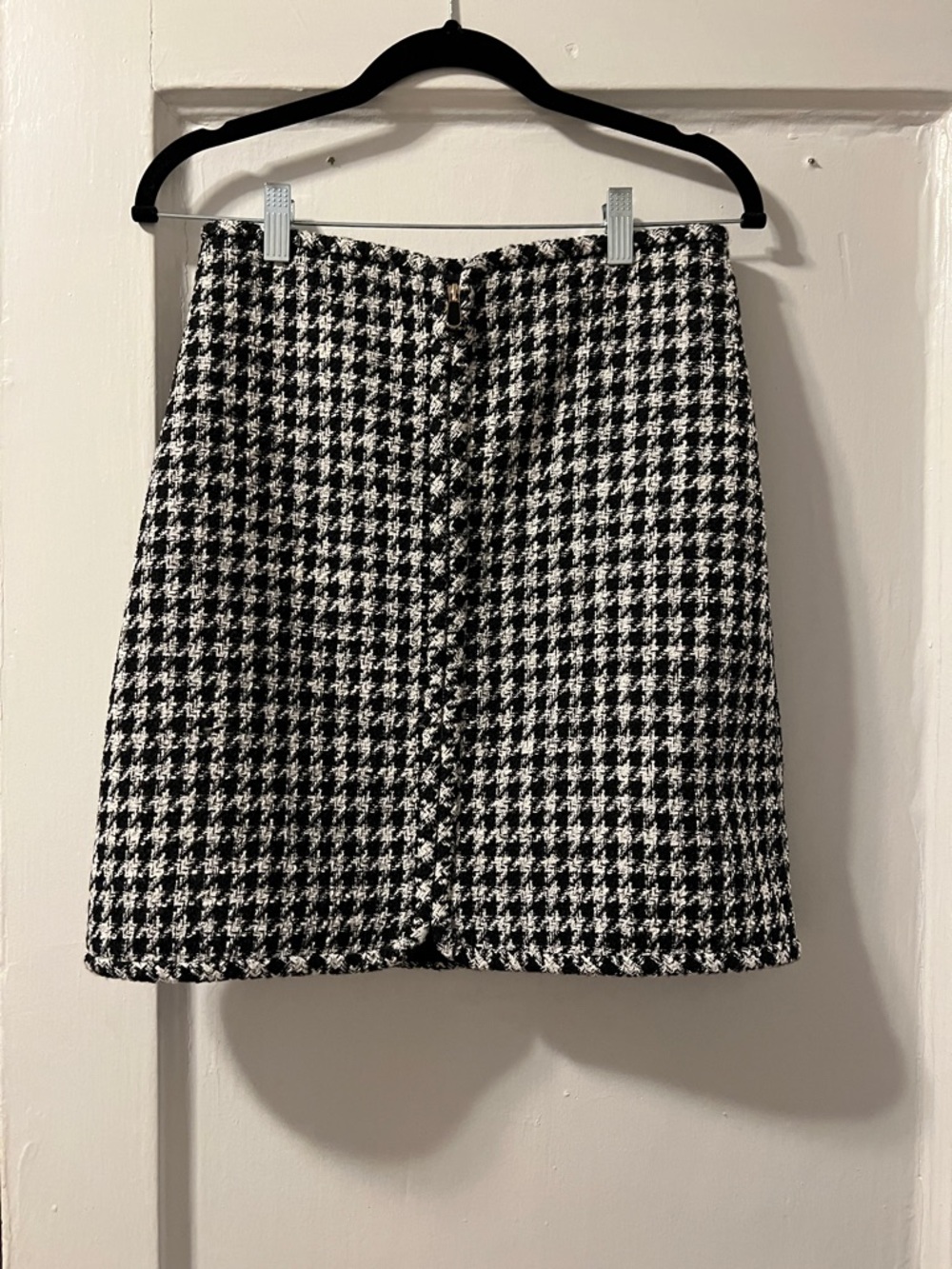 Black & White Houndstooth Mini Skirt with Front Buttons